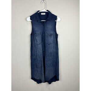 Bella Dahl Sleeveless Blue Collared Cotton Button Down Dress Size Small Pockets